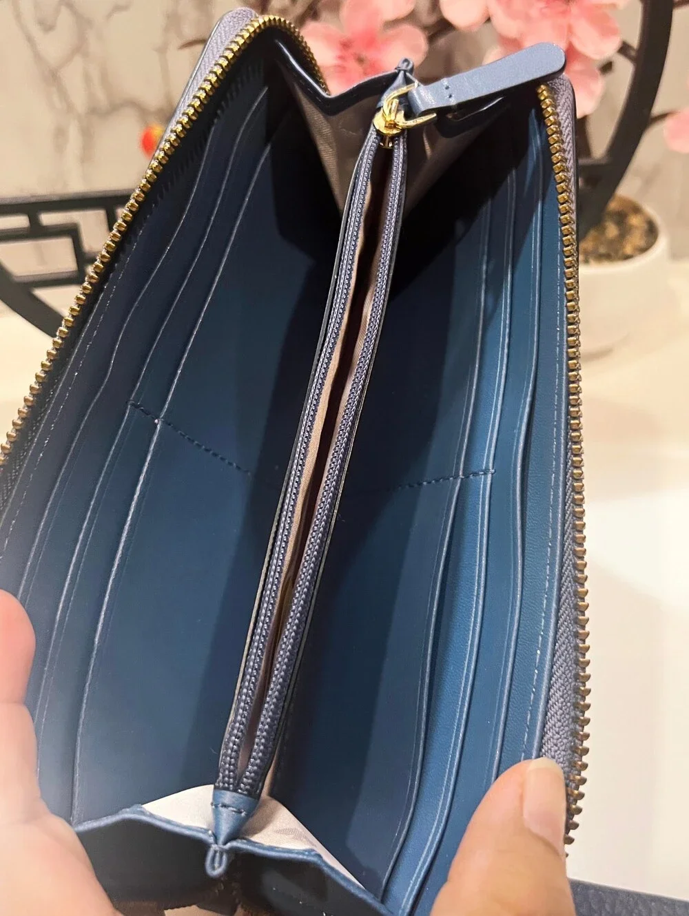 kate spade Blue Pebbled Leather Wristlet with Gold Logo